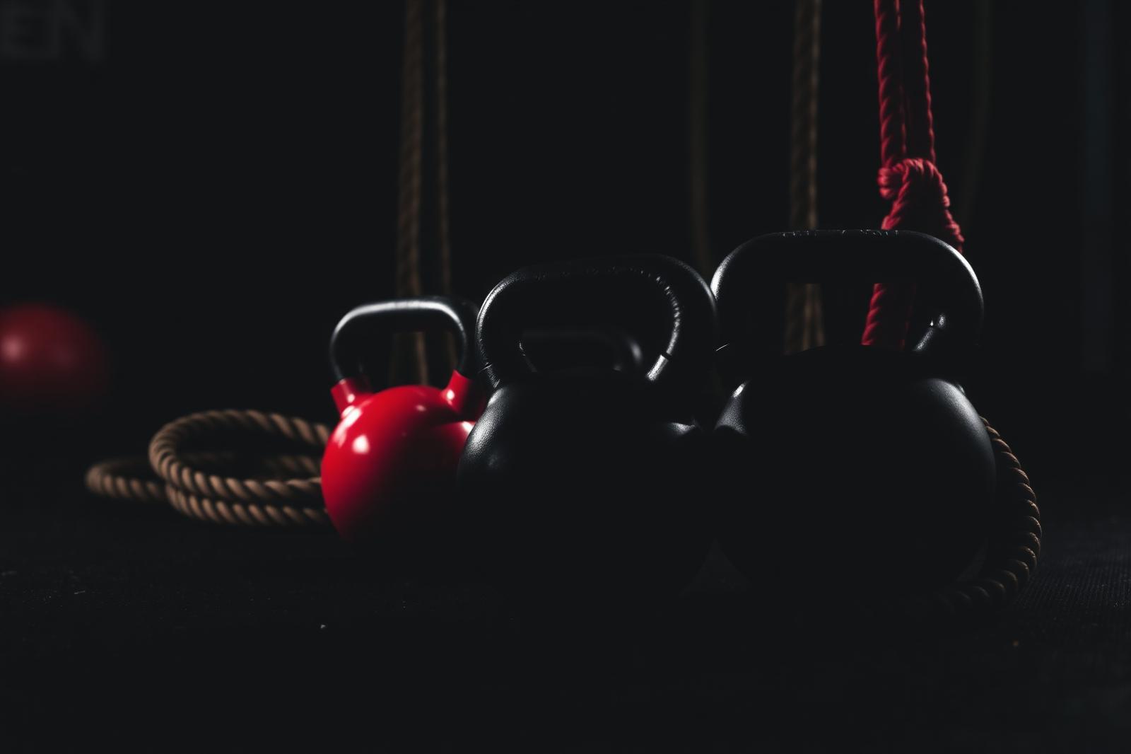 Sfeer kettlebells en touwen